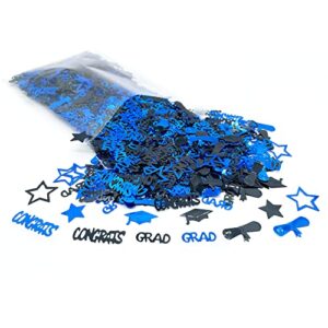 Blue and Black Congrats Grad Confetti - Pack of 1300 | Graduation Confetti 2023 for Blue and Black Graduation Party Decorations 2023 | Class of 2023 Confetti for Graduation Table Decorations 2023