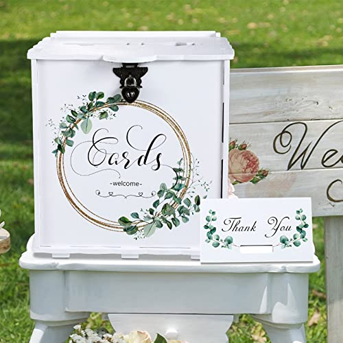 Wedding Card Box Elegant White Wooden Wedding Card Box with Lock for Wedding Reception Anniversary Graduation Birthday Parties Baby Shower Large Card Holder, 9.9 x 9.8 x 8.5 Inches