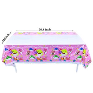 2 Pack Pink Shark Tablecloth - 70.8x42.5 Inch Undersea World Plastic Disposable Table Cloth Shark Baby Table Cover for Girls Birthday Party Supplies