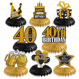 40th birthday decoration honeycomb centerpieces for women men, 8 pcs black gold cheers to 40 years table centerpiece toppers, forty years birthday party creative table sign décor, easy set up, vicycaty