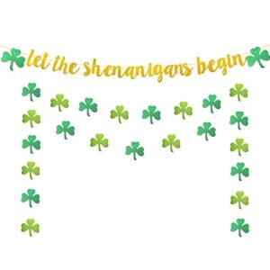 weimaro let the shenanigans begin banner, glittery st. patrick’s day decorations, indoor home st patricks day sign, st patty’s day deocrations, welcome irish party decorations supplies