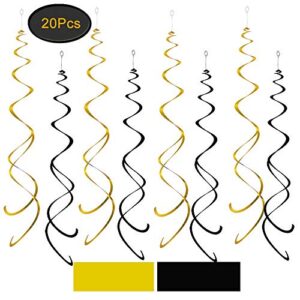 aimto black and gold party swirl decorations,foil ceiling hanging swirl decorations, whirls decorations,pack of 20