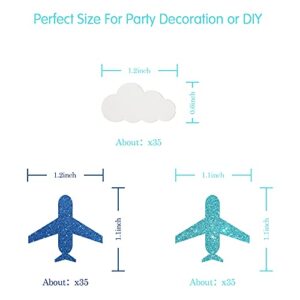 100pcs Glitter Cloud & Airplane Confetti, Plane Table Confetti, Baby Shower Party Decor, Boy Birthday Party Decorations, Clould Paper Scatter - Blue & White