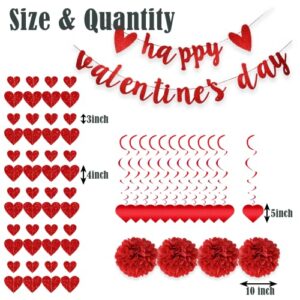 22Pcs Valentine's Day Decorations Set Pre-Assembled Hanging Heart Swirls Happy Valentine's Day Love Heart Garlands Banner for Home Classroom Office Wedding Party Anniversary (Red)