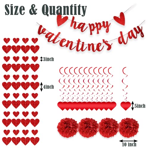 22Pcs Valentine's Day Decorations Set Pre-Assembled Hanging Heart Swirls Happy Valentine's Day Love Heart Garlands Banner for Home Classroom Office Wedding Party Anniversary (Red)