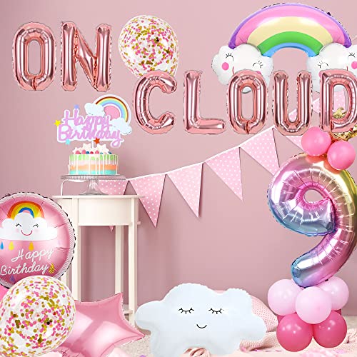 LaVenty On Cloud 9 ROSE GOLD Balloons Banner On Cloud Nine Birthday Party Decorations for 9 Year Old Girl 9th Birthday Party Invite Decorations