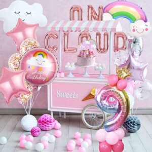 LaVenty On Cloud 9 ROSE GOLD Balloons Banner On Cloud Nine Birthday Party Decorations for 9 Year Old Girl 9th Birthday Party Invite Decorations