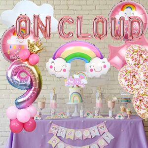 LaVenty On Cloud 9 ROSE GOLD Balloons Banner On Cloud Nine Birthday Party Decorations for 9 Year Old Girl 9th Birthday Party Invite Decorations