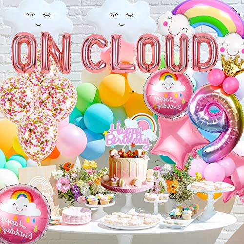 LaVenty On Cloud 9 ROSE GOLD Balloons Banner On Cloud Nine Birthday Party Decorations for 9 Year Old Girl 9th Birthday Party Invite Decorations