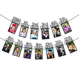 Graduation Party Decor- Graduation Photo Banner Black Glitter, Graduation Decorations 2023,Kindergarten to 12th Grade Graduation Photo Banner for Graduation