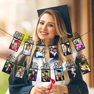 Graduation Party Decor- Graduation Photo Banner Black Glitter, Graduation Decorations 2023,Kindergarten to 12th Grade Graduation Photo Banner for Graduation