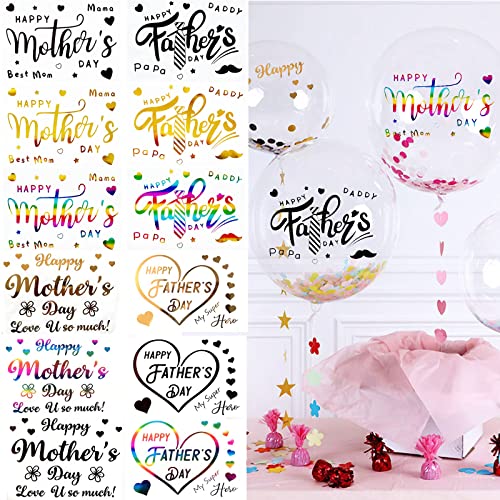 Mother's Day Balloon Stickers Father's Day Letters Decals 12 Pcs Gold Black Rainbow DIY Paster Party Supplies Glass Sticker for Bobo Transparent Balloon Decor