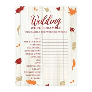 andaz press fallin’ in love autumn fall leaves wedding party collection, wedding word scramble bridal shower game cards, 20-pack