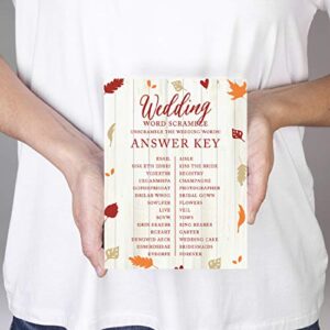 Andaz Press Fallin' in Love Autumn Fall Leaves Wedding Party Collection, Wedding Word Scramble Bridal Shower Game Cards, 20-Pack