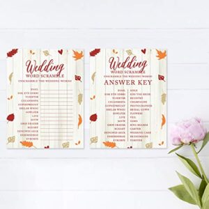 Andaz Press Fallin' in Love Autumn Fall Leaves Wedding Party Collection, Wedding Word Scramble Bridal Shower Game Cards, 20-Pack