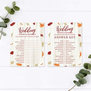 Andaz Press Fallin' in Love Autumn Fall Leaves Wedding Party Collection, Wedding Word Scramble Bridal Shower Game Cards, 20-Pack