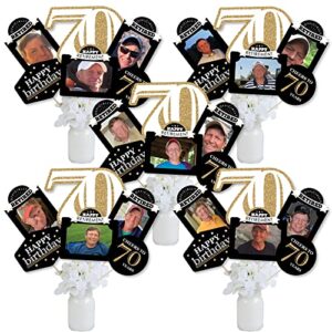big dot of happiness adult 70th birthday – gold – table decor kit – party centerpieces photo table toppers bundle – 30 pc