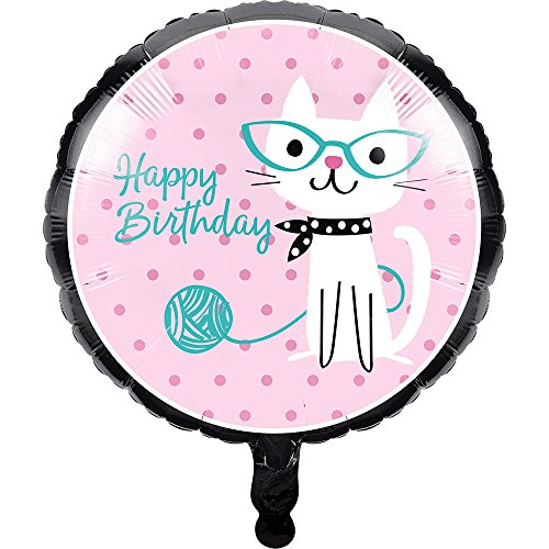 Creative Converting Purr-FECT Party 10-Count Happy Birthday Metallic Round Balloons