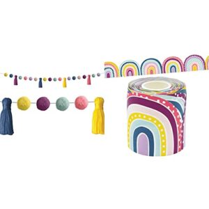 oh happy day pom-poms and tassels garland & oh happy day rainbows die-cut rolled border trim – 50ft