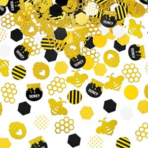 540 pieces bee confetti gold glitter bee dot stripes confetti yellow black circle confetti honeycomb hexagon confetti for bee themed baby shower birthday table decoration