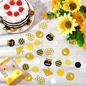 540 Pieces Bee Confetti Gold Glitter Bee Dot Stripes Confetti Yellow Black Circle Confetti Honeycomb Hexagon Confetti for Bee Themed Baby Shower Birthday Table Decoration