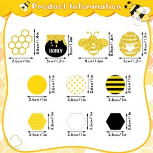 540 Pieces Bee Confetti Gold Glitter Bee Dot Stripes Confetti Yellow Black Circle Confetti Honeycomb Hexagon Confetti for Bee Themed Baby Shower Birthday Table Decoration