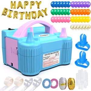 balloon pump,134 pcs electric balloon pump 110v 600w portable dual nozzles- ballon arch garland kit with tape strip, tying tool, dot glue, flower clip for party decoration