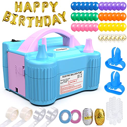 Balloon Pump,134 PCS Electric Balloon Pump 110V 600W Portable Dual Nozzles- Ballon Arch Garland Kit with Tape Strip, Tying Tool, Dot Glue, Flower Clip for Party Decoration