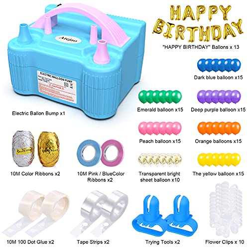 Balloon Pump,134 PCS Electric Balloon Pump 110V 600W Portable Dual Nozzles- Ballon Arch Garland Kit with Tape Strip, Tying Tool, Dot Glue, Flower Clip for Party Decoration