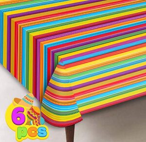 joyin 6 pcs cinco de mayo printed plastic tablecover w/multi color style (54 x 108 inches) for fiesta, taco night, birthday, and mexican themed party