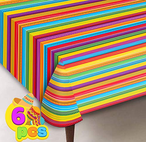 JOYIN 6 pcs Cinco De Mayo Printed Plastic Tablecover w/Multi Color Style (54 x 108 INCHES) for Fiesta, Taco Night, Birthday, and Mexican Themed Party