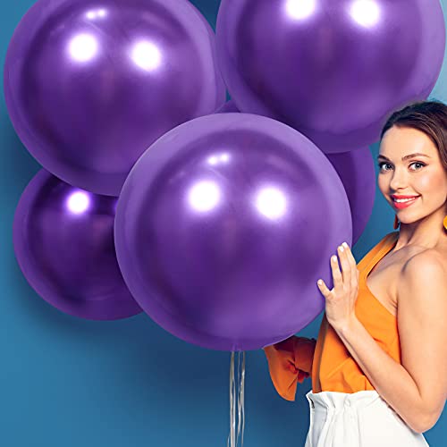 6 Pieces 36/ 18 Inch Giant Metallic Balloons Extra Large Latex Jumbo Chrome Balloons for Birthday Wedding Baby Shower Valentine's Day Party Decoration (Purple,18 Inch)