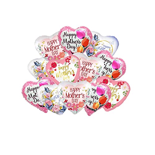 20pcs Happy Mother's Day Heart Balloons Foil Love You Mom Balloons for Mother's Day Mom Birthday Party Decorations (Random Styles)