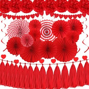 70pcs Valentines Day Red Hanging Paper Fans Decorations - Wedding Bachelorette Party Barbecue Birthday Party Holidays Picnic Circus Carnival New Years Valentines Day Party Photo Booth Backdrops Decorations