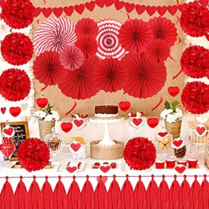 70pcs Valentines Day Red Hanging Paper Fans Decorations - Wedding Bachelorette Party Barbecue Birthday Party Holidays Picnic Circus Carnival New Years Valentines Day Party Photo Booth Backdrops Decorations