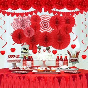 70pcs Valentines Day Red Hanging Paper Fans Decorations - Wedding Bachelorette Party Barbecue Birthday Party Holidays Picnic Circus Carnival New Years Valentines Day Party Photo Booth Backdrops Decorations