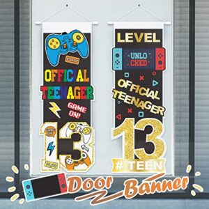 pakboom official teenager thirteen birthday game door banner happy 13th birthday hanging yard porch sign 13 years old party decorations supplies