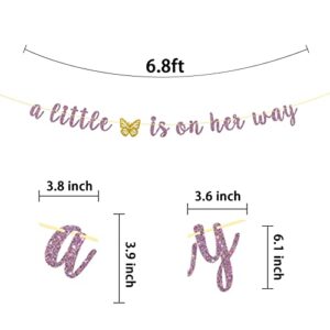 Purple Glitter A Little Butterfly is on Her Way Banner, Gender Reveal Baby Shower Banner, Girl's Baby Shower Party Decorations