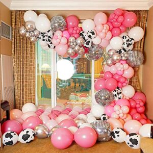 balonar 140pcs disco cowgirl pink balloons arch garland kit with 22/12/10/5inch hot pink silver cow print farm animal balloons for girl birthday party baby shower bridal shower wedding supplies (pink)