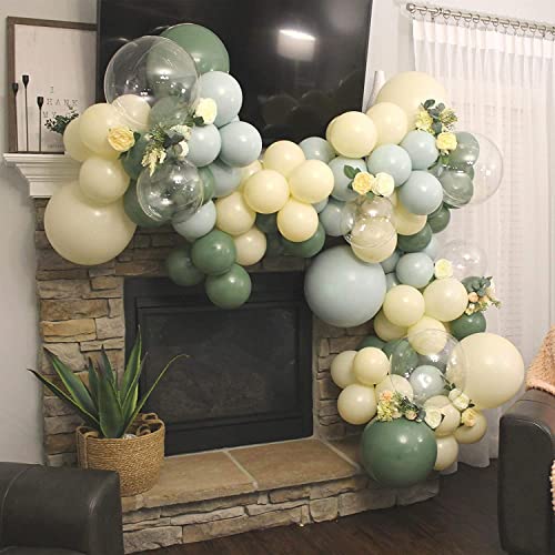 Balloon Garland Kit Double Stuffed Cream Sage Green Balloons Garland Arch Kit for Wedding Baby Shower Birthday Graduation Anniversary Party 5in 10in 20in 24in Balloons Kit Decorations