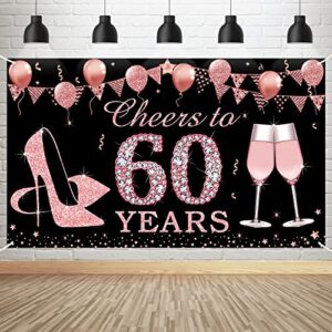 kauayurk birthday decorations cheers to 60 years banner, rose gold 60 year old birthday backdrop party supplies for women, large fifty birthday poster sign decor