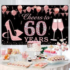 Kauayurk Birthday Decorations Cheers to 60 Years Banner, Rose Gold 60 Year Old Birthday Backdrop Party Supplies for Women, Large Fifty Birthday Poster Sign Decor