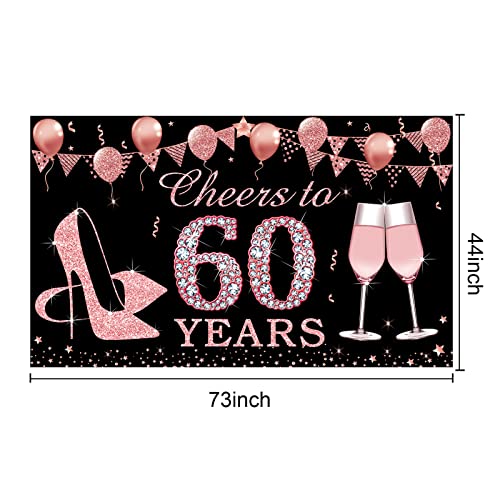 Kauayurk Birthday Decorations Cheers to 60 Years Banner, Rose Gold 60 Year Old Birthday Backdrop Party Supplies for Women, Large Fifty Birthday Poster Sign Decor