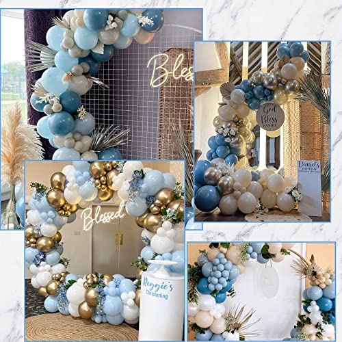 Dusty Blue Balloon Garland Arch Kit,152PCS Slate Blue Macaron Blue Metallic Chrome Gold White Sand Birthday Balloons for Baby Shower Bridal Shower Boho Wedding Party Backdrop Decoration