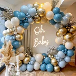 Dusty Blue Balloon Garland Arch Kit,152PCS Slate Blue Macaron Blue Metallic Chrome Gold White Sand Birthday Balloons for Baby Shower Bridal Shower Boho Wedding Party Backdrop Decoration