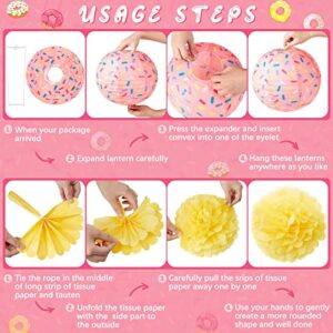 36 Pcs Donut Cupcake Party Hanging Paper Lanterns Donut Cupcake Hanging Swirls Paper Flowers Pom Poms Sprinkle Party Decorations for Kids Girls Birthday Party Baby Shower Sweet Candy Party Supplies