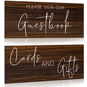 jetec 2 pieces wooden guest book sign cards and gifts wedding sign rustic farmhouse hanging for wedding cabin beach rental house home decor (brown)
