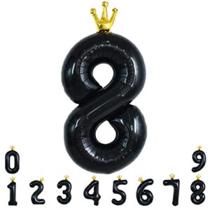toniful crown black 40 inch large number balloons 0-9, crown foil mylar big digital balloon number 8 digit eight for birthday party wedding bridal shower engagement photo shoot anniversary (black 8)