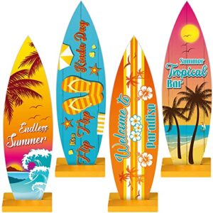 4 pieces surfboard table decorations surfboard beach signs welcome to paradise sign tropical bar table centerpieces endless summer wood sign flip flop table letters for home decor (8.27 x 2.4 inch)