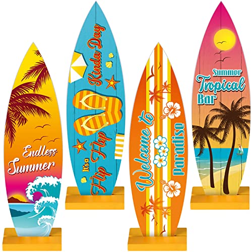 4 Pieces Surfboard Table Decorations Surfboard Beach Signs Welcome to Paradise Sign Tropical Bar Table Centerpieces Endless Summer Wood Sign Flip Flop Table Letters for Home Decor (8.27 x 2.4 Inch)